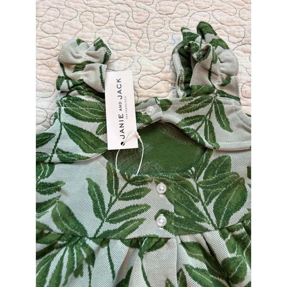 Janie and Jack Girl's Green Tropical Palm‎ Leaf Ruffle Back Cutout Dress 2T